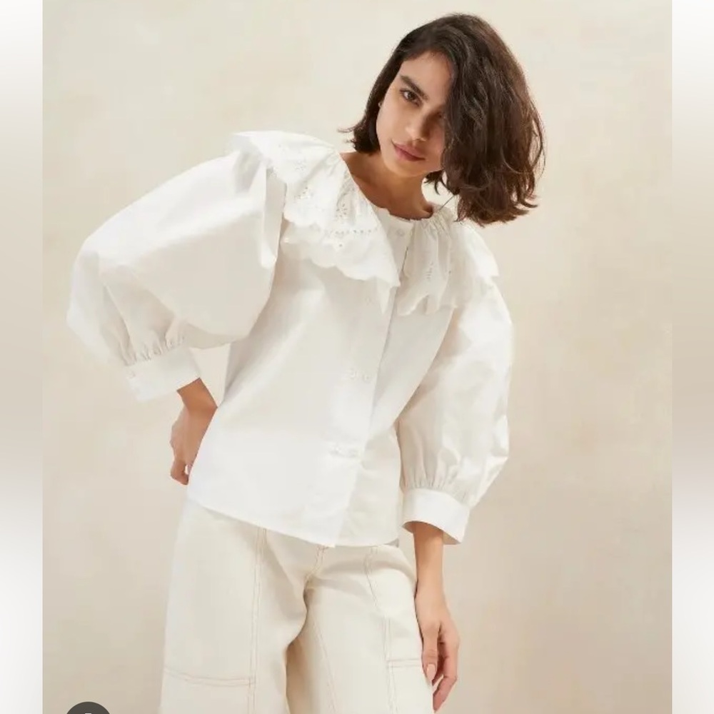 Loeffler Randall Marlene White Eyelet Collar Blouse, white, medium